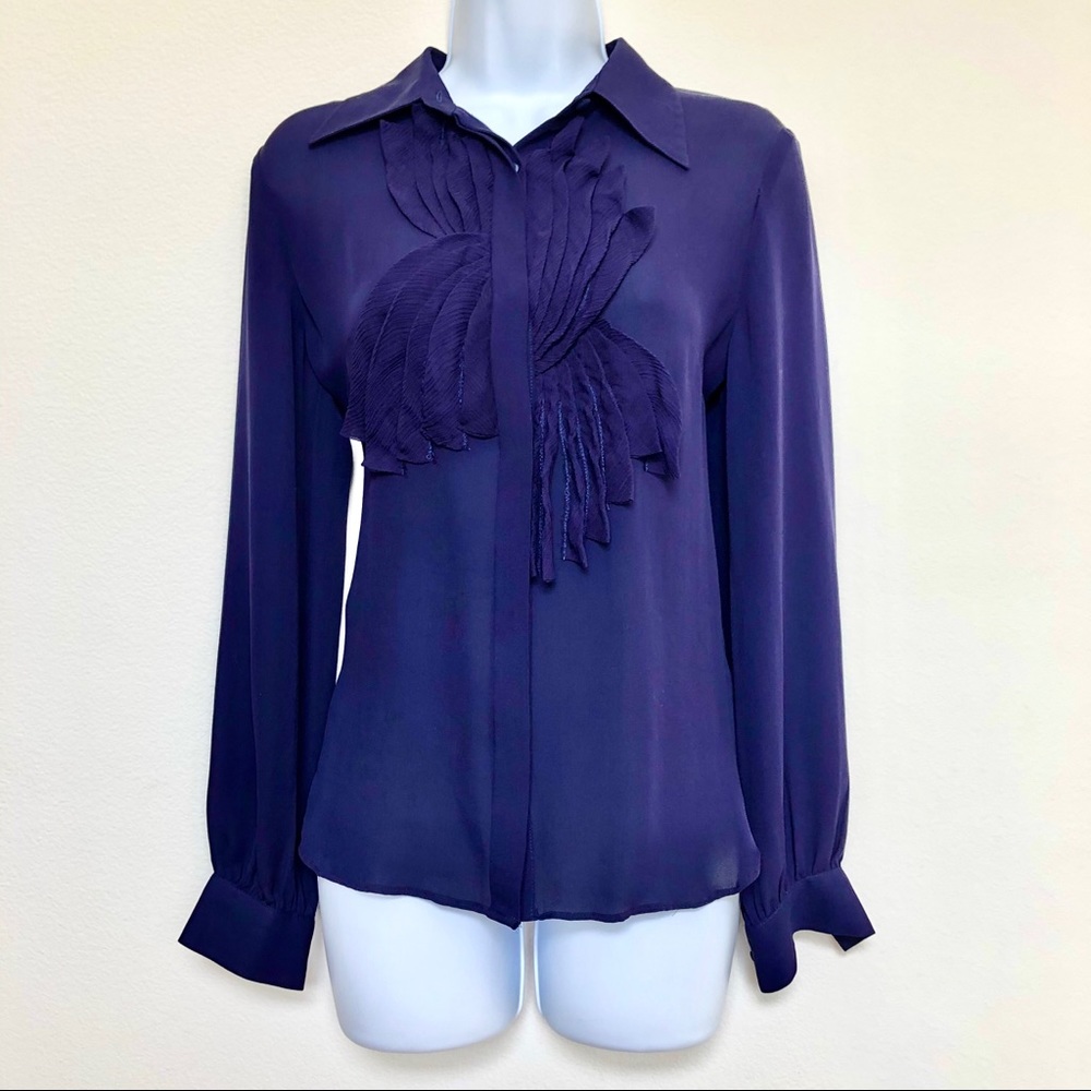 HP💘SACHIN+BABI⚡️Navy Frill Front Silk Blouse_S